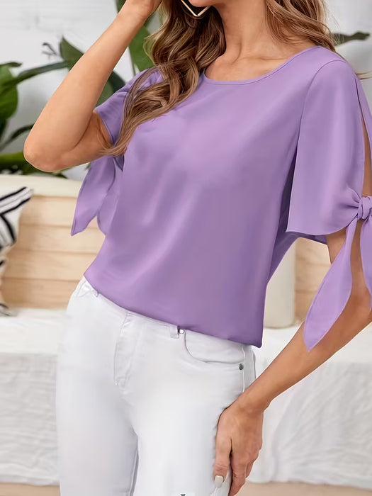 Top Blusa Elegante de Mujer  Cuello Redondo Manga Abullonada