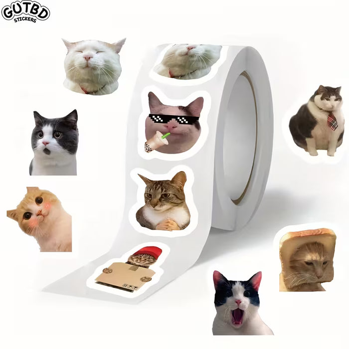 GUTBD Rollo de 500 Stickers de Gatos - Etiquetas Autoadhesivas