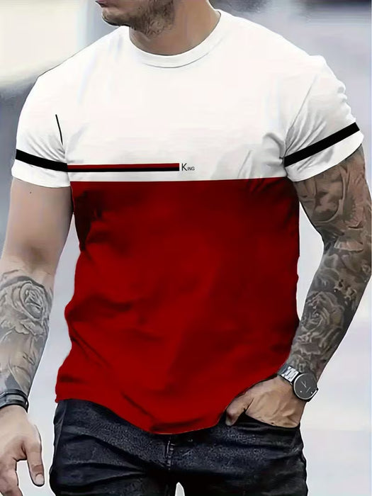 Camiseta de hombre de verano con cuello redondo y estampado a rayas contrastantes