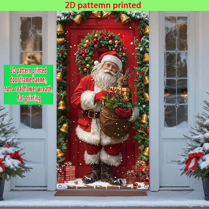 1 Letrero navideño para colgar en la puerta, Diseño de corona y Papá Noel