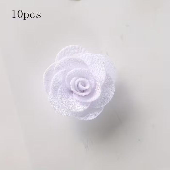 Apliques de flores de tela de 3 cm de poliéster - 10 piezas blancas