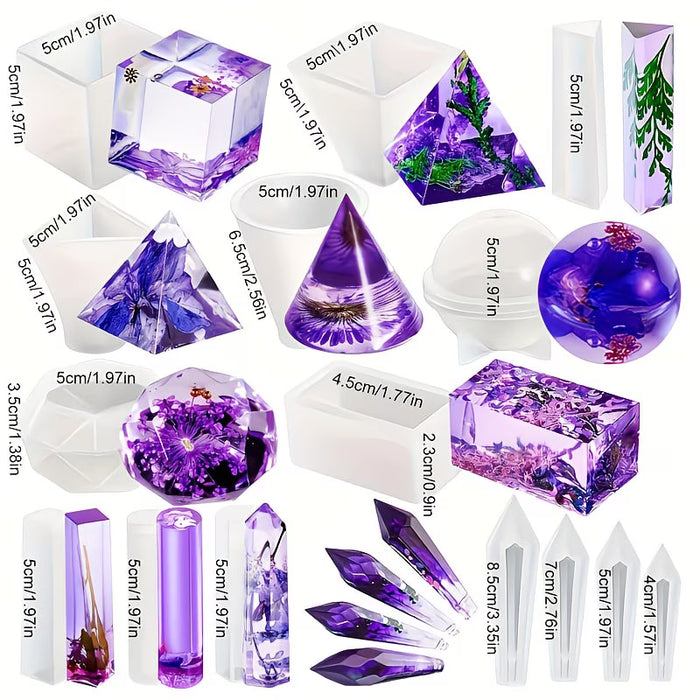 Juego de 15 moldes de resina de silicona en formas de pirámide, esfera, cono y gema para hacer joyería