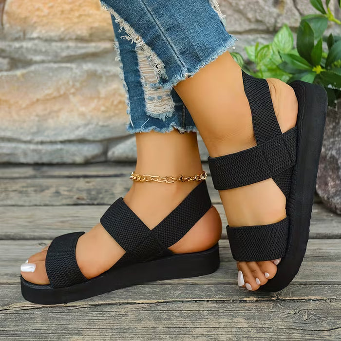 Sandalias de verano casuales, sin cordones de punta abierta para mujer