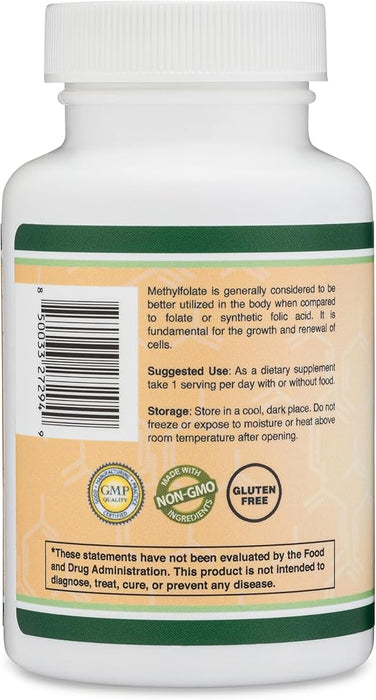 Metilfolato 1000 mcg, 120 cápsulas (suplemento de metilfolato)