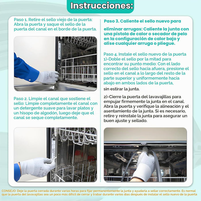 Junta de puerta para lavavajillas W11177741 mejorada, compatible con lavavajillas Whirlpool, Maytag y Kenmore
