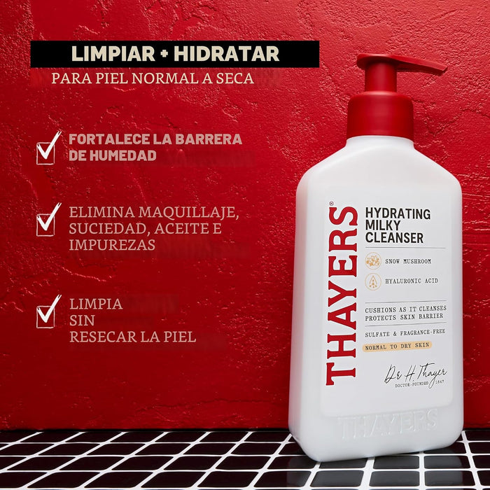THAYERS Limpiador Facial Hidratante Lechoso con Hongo de Nieve Tremella y Ácido Hialurónico, 237ml