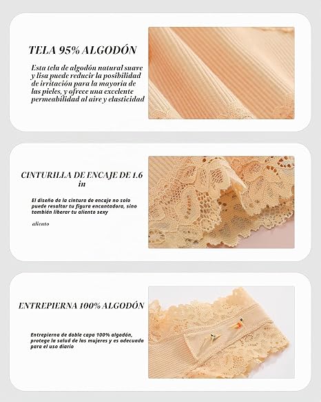 Ropa interior de algodón para mujer, sexy, con encaje, brasileñas