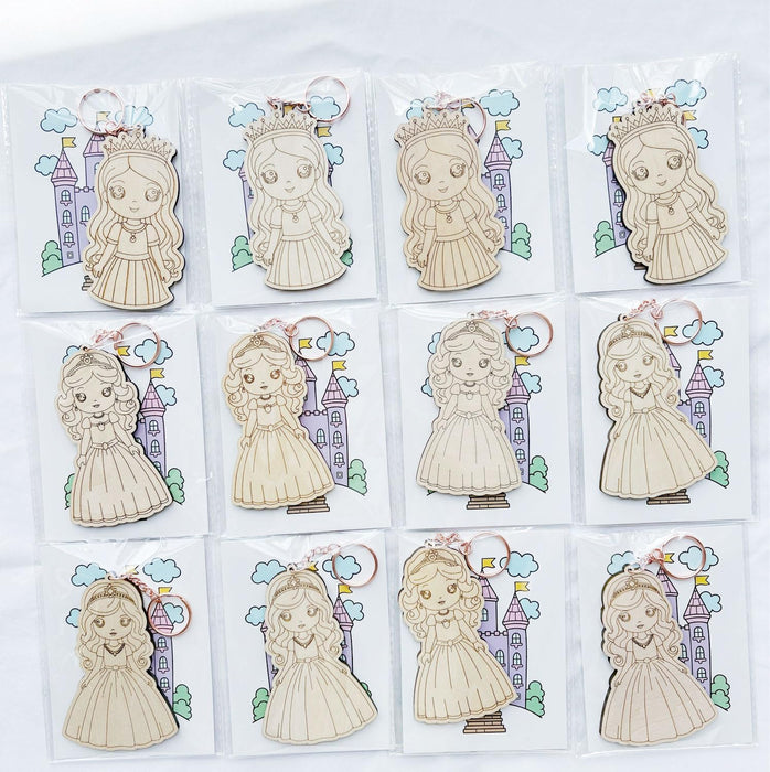 Llavero de princesa de madera, 12 piezas, dijes de madera sin terminar para manualidades