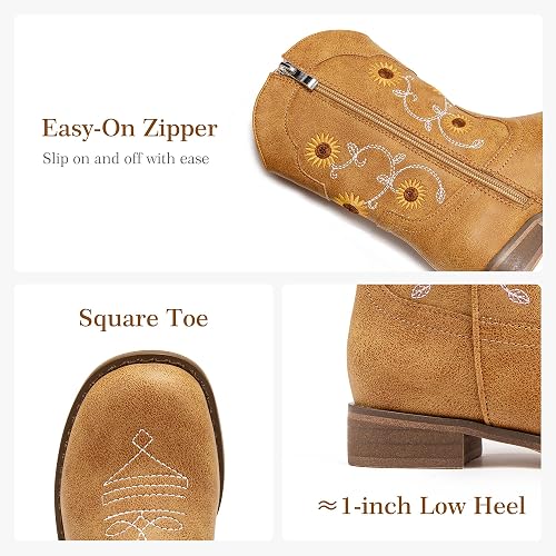 Botas vaqueras para niñas con bordado floral, estilo western, para niñas