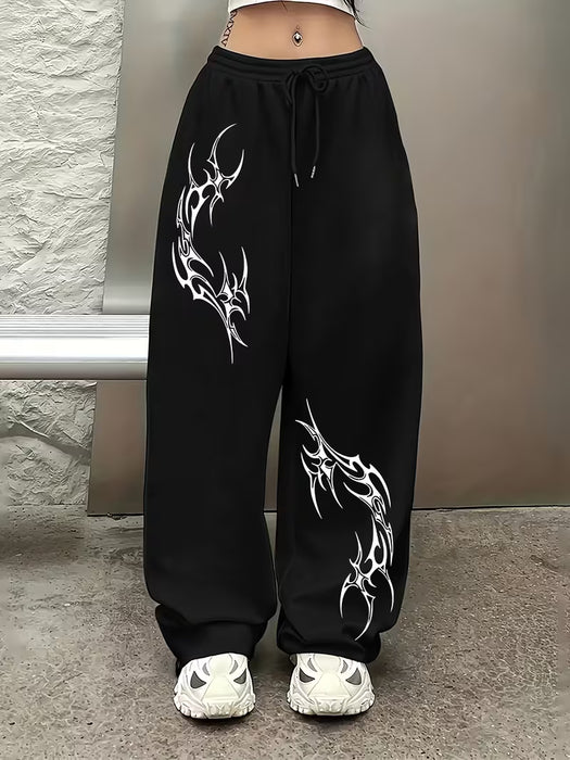 Pantalones largos casuales de estilo americano para mujer, estampado
