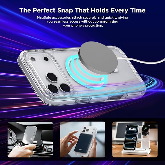 iHome MagSafe Funda para iPhone, resistente a golpes para iPhone (transparente, iPhone 17 Pro)