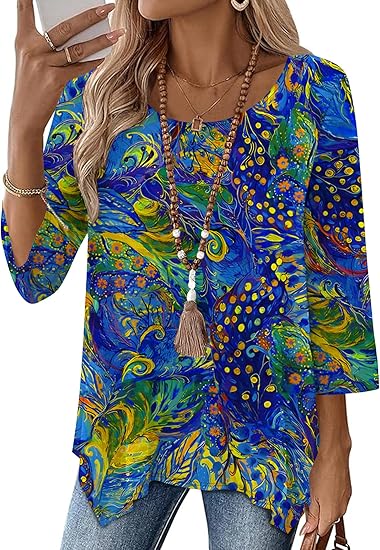 AKEWEI Blusas tipo túnica de manga 3/4 para mujer ajuste holgado