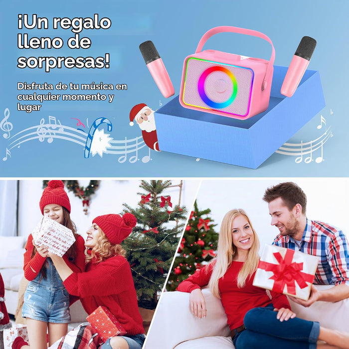 Máquina de karaoke, altavoz Bluetooth portátil con 2 micrófonos inalámbricos para adultos y niños con luces LED