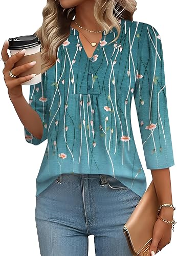 IECCP Camisetas de manga tres cuartos para mujer , estilo Henley elegante e informal