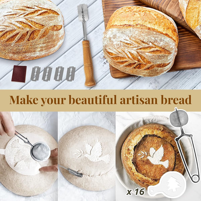 Kit de iniciación de masa madre, juego de cestas para fermentar pan