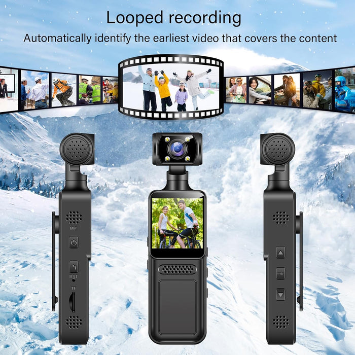 Cámara corporal 4K de vídeo, portátil con lente giratoria de 180 grados