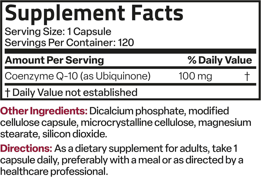 Bronson CoQ10 100 mg (Ubiquinona), Alta Potencia, 120 Cápsulas Vegetarianas