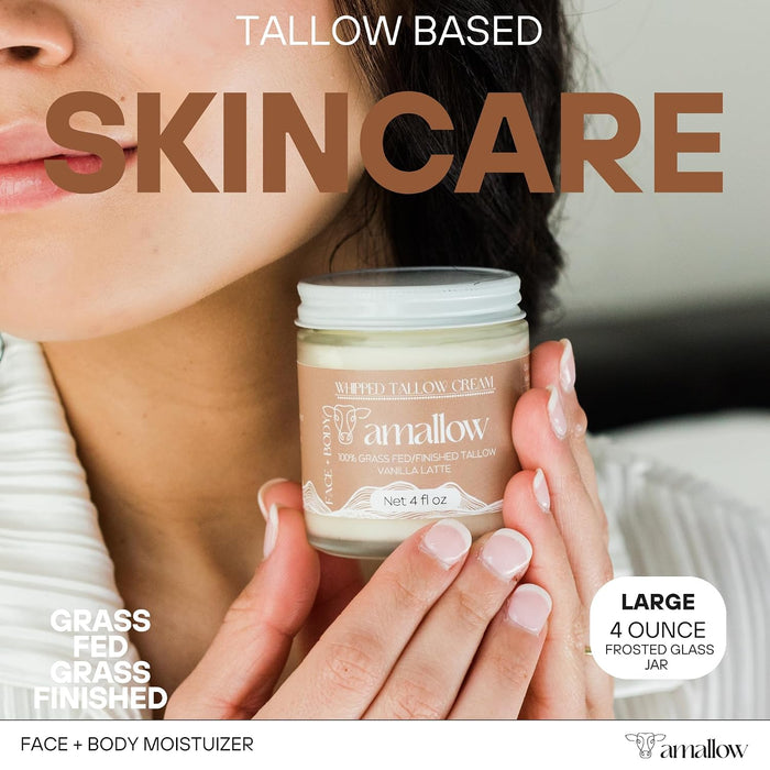 Amallow Sebo 100% de res alimentado con pasto para el cuidado de la piel 4 FL. oz. (Latte de vainilla)