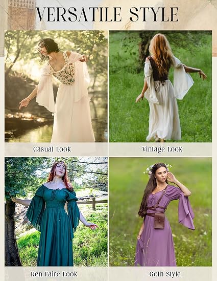 Scarlet Darkness Vestido Renacentista Campesino Medieval para Mujer de Manga Campana