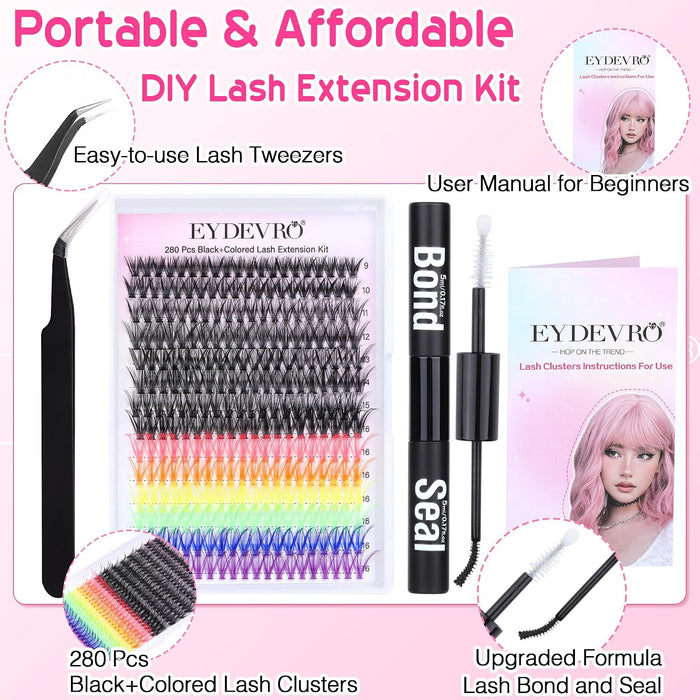 Kit de extensiones de pestañas de colores, kit de extensión de pestañas de 6 colores