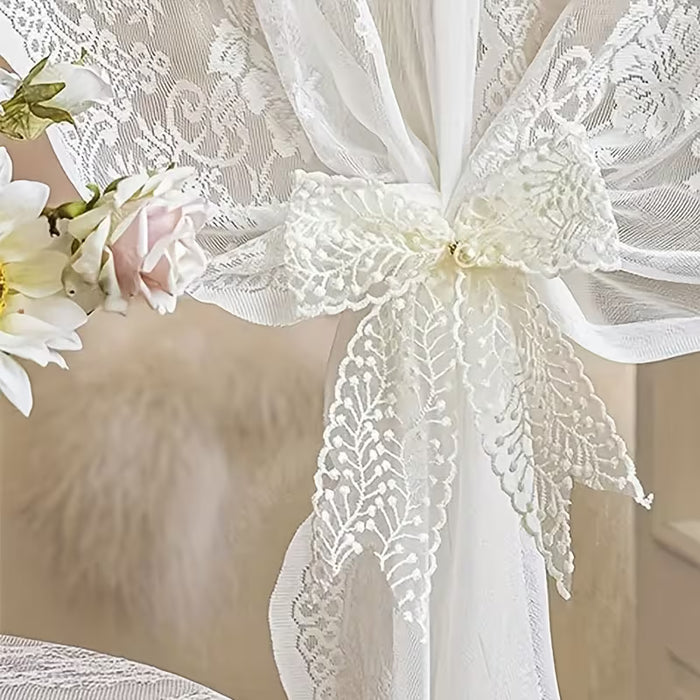 Lazos de Cortina con Lazo Elegante, Encaje de Perlas Delicado