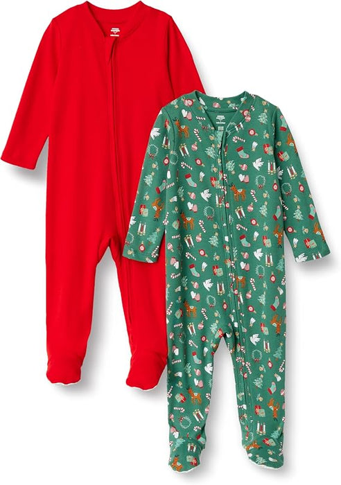 Amazon Essentials x Sofia Grainge - Bodysuit unisex para bebés de algodón con pies para dormir, paquete de 2