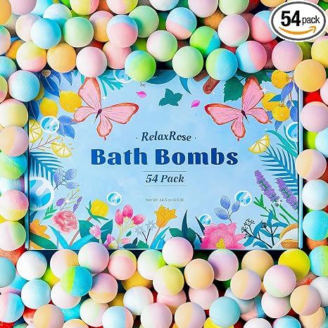 Paquete de 54 bombas de baño hechas a mano, 11 colores vibrantes y 9 aromas únicos