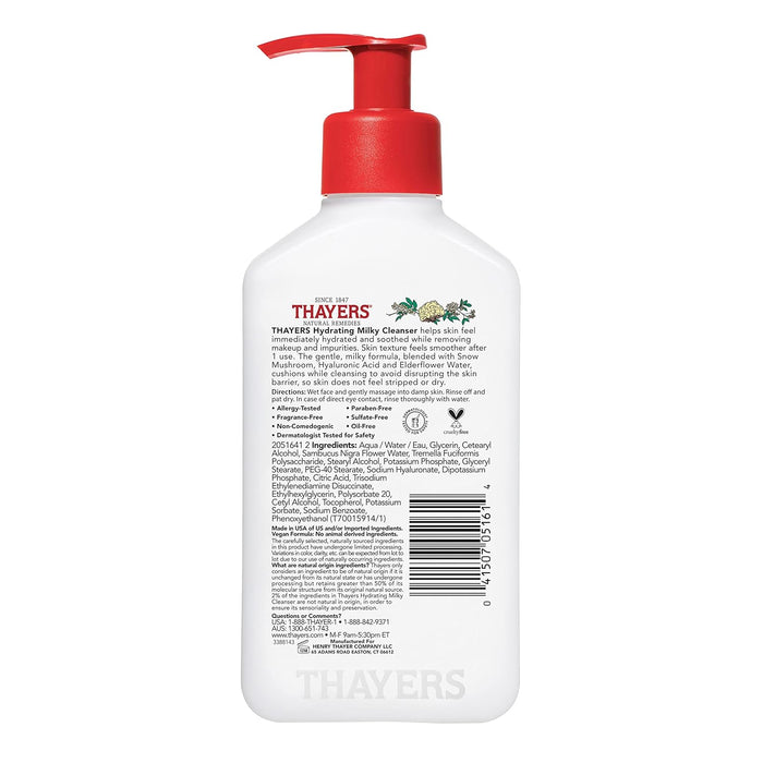 THAYERS Limpiador Facial Hidratante Lechoso con Hongo de Nieve Tremella y Ácido Hialurónico, 237ml