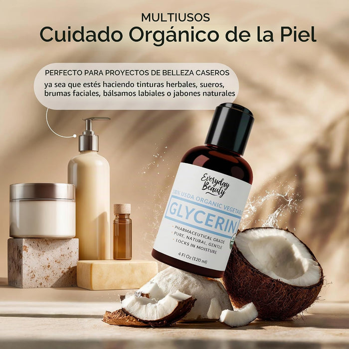 Glicerina 100% orgánica, para piel y cabello, grado alimenticio, 4 onzas líquidas