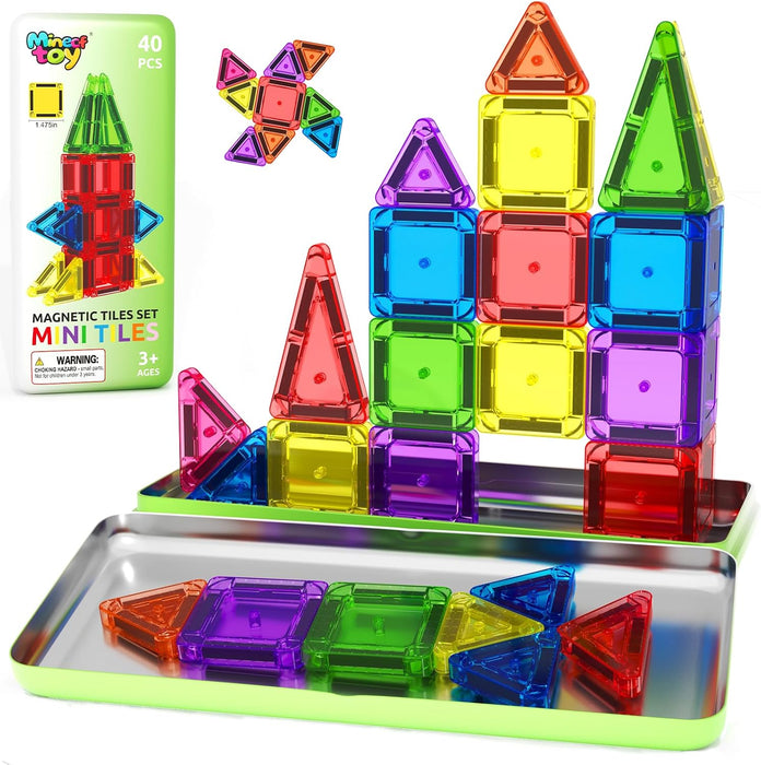 40 mini bloques magnéticos, juguetes esenciales de viaje para niños pequeños con estuche