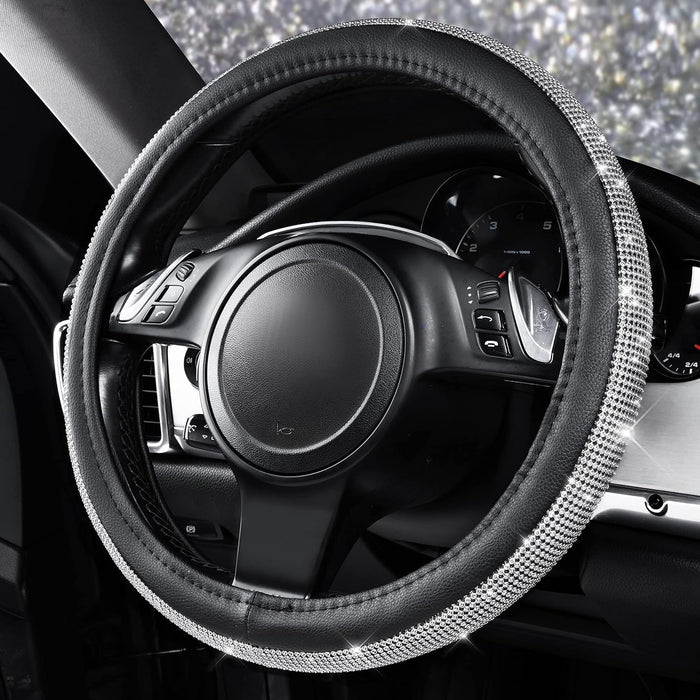 CAR PASS Funda para volante de cuero con diamantes de imitación brillantes 36cm