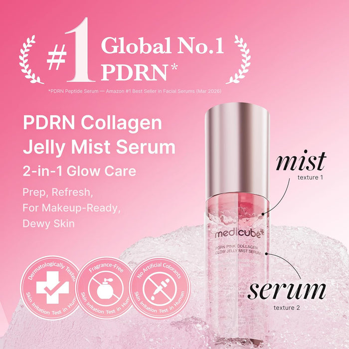 medicube Pink PDRN - Suero de colágeno Glow Jelly Mist | Suero de niebla de doble textura
