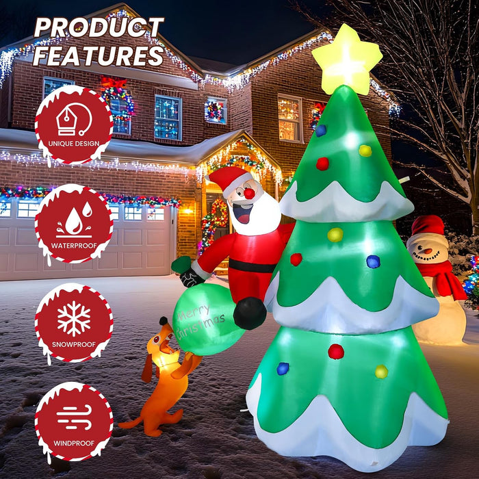 Árbol de Navidad inflable Alupssuc de 2,13 m con decoración de Papá Noel y perro