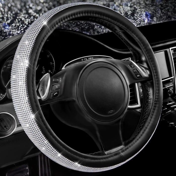 CAR PASS Funda para volante de cuero con diamantes de imitación brillantes 36cm