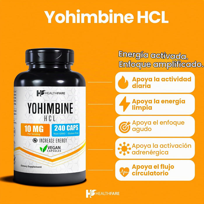 Healthfare Yohimbine HCL 10mg, 240 cápsulas veganas