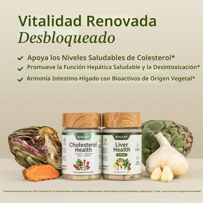 Snap Supplements Paquete de suplementos para la salud del hígado y el colesterol, 60 Capsulas
