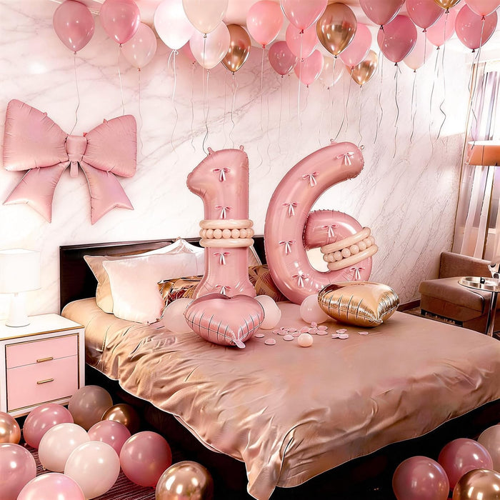 Globo rosa dulce con el número 16, decoraciones de cumpleaños 16, de látex