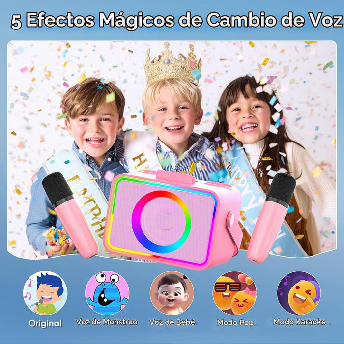 Máquina de karaoke, altavoz Bluetooth portátil con 2 micrófonos inalámbricos para adultos y niños con luces LED