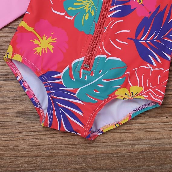 Traje de baño de una pieza para bebé niña, manga larga, con protección solar