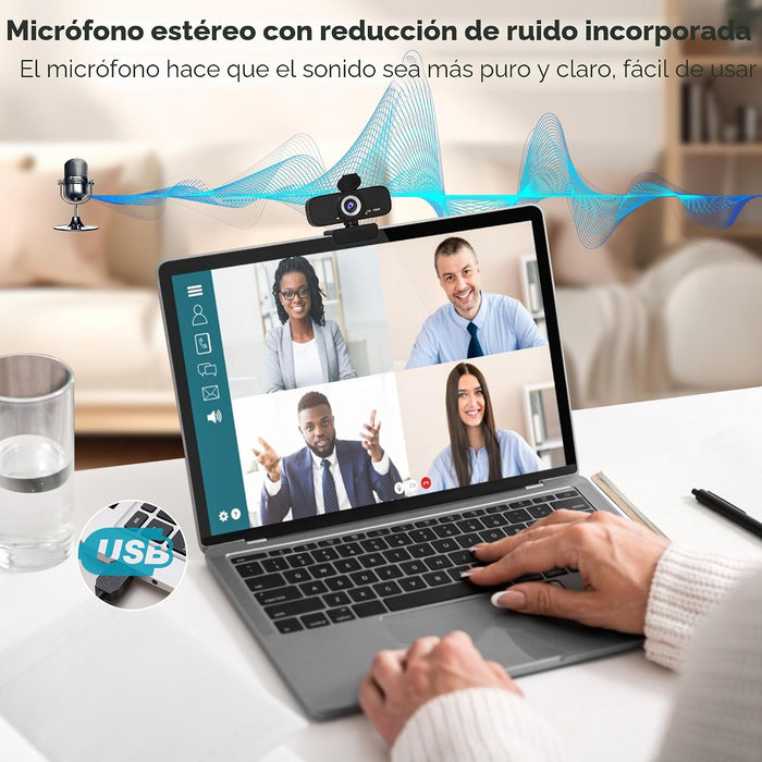 Gohero Cámara web de video Full HD 1080P, cancelación de ruido, cubierta de privacidad