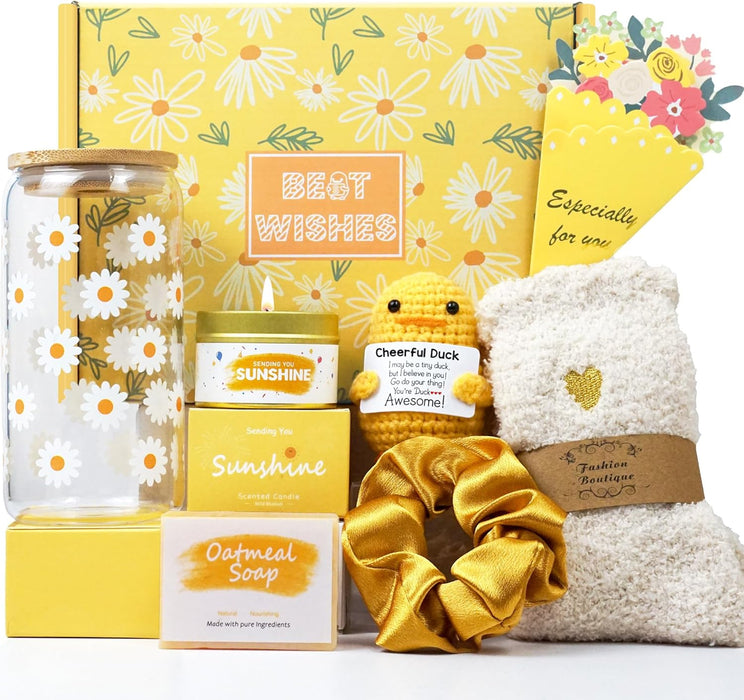Cestas de regalo para mujeres con temática de margaritas y patos