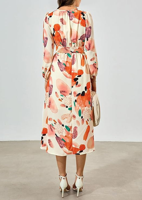 PRETTYGARDEN - Vestido midi floral de primavera para mujer, informal, de otoño