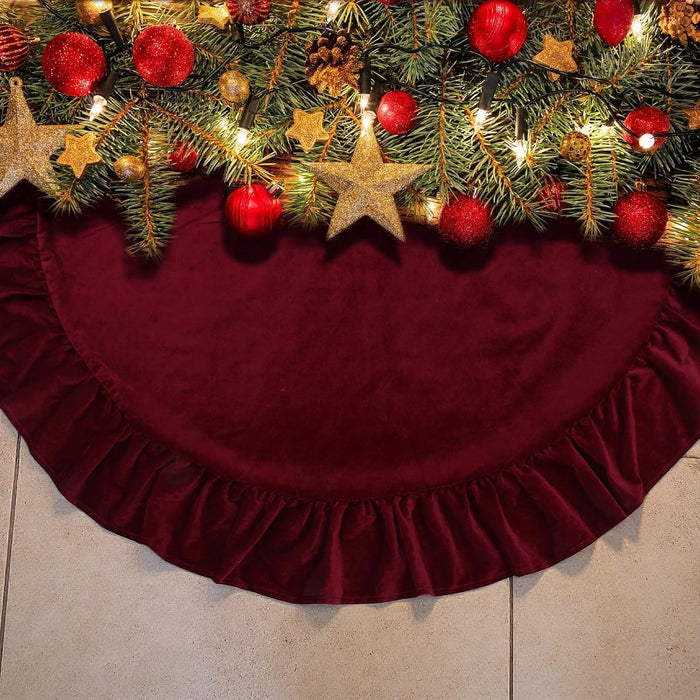 Falda para árbol de Navidad de terciopelo rojo, para decoración del hogar