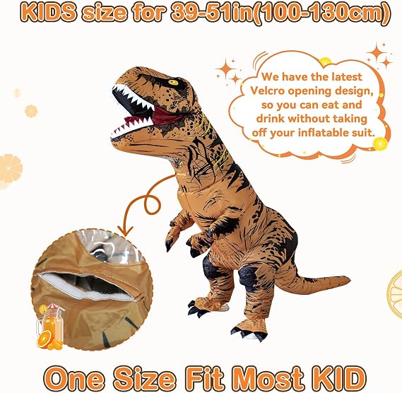 Disfraz inflable de dinosaurio para niños/adolescentes, disfraz de Halloween de T Rex