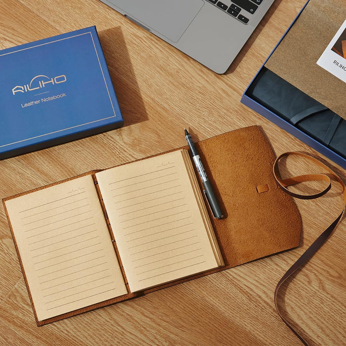 RILIHO Bloc de notas de cuero, cuaderno pequeño, planificador retro premium