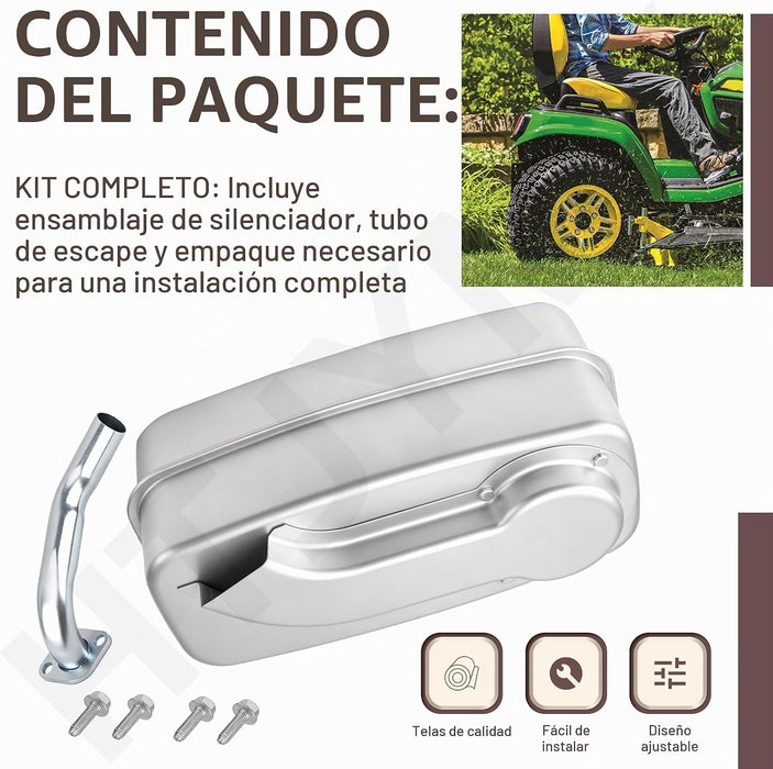 Silenciador con tubo de escape y junta para tractores de césped JD AM138423