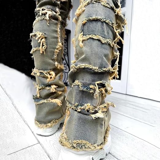 Jeans de mezclilla desgastados y destdñitos de moda para hombre