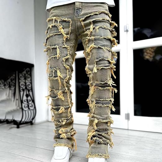 Jeans de mezclilla desgastados y destdñitos de moda para hombre
