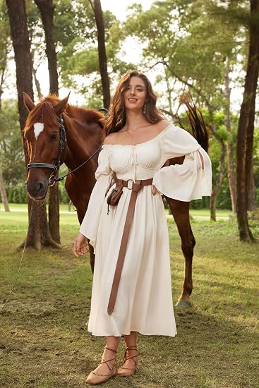 Scarlet Darkness Vestido Renacentista Campesino Medieval para Mujer de Manga Campana