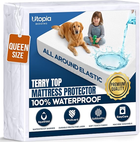 Protector de colchón impermeable tamaño Queen, apto para colchones de hasta 43 cm de profundidad.